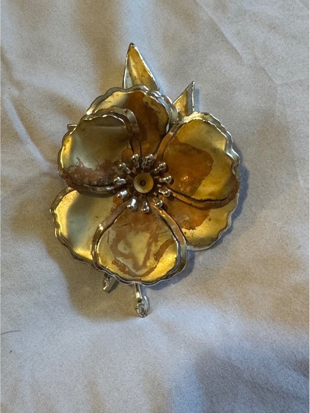Large Vintage Enameled Flower Brooch Pin